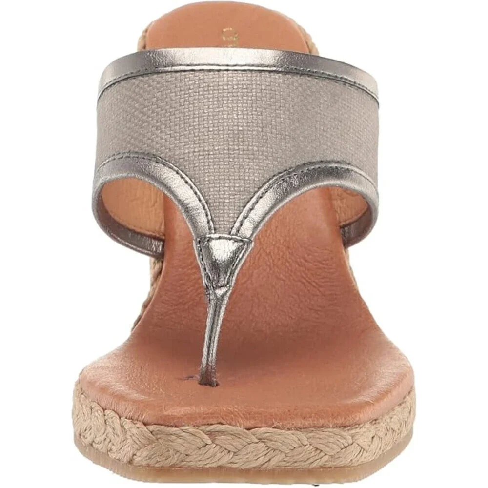 Andre Assous Arabella Sandals Women 11 Metallic Taupe Slip On Wedge Heel GAL1497